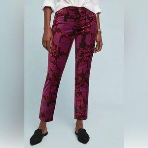 The Essential Slim by Anthropologie Floral Velvet Pants Trousers Women’s Size 0
